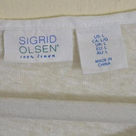Sigrid Olsen 100% Linen Floral Tone On Tone Embroidered Top Size L - Picture 4 of 4